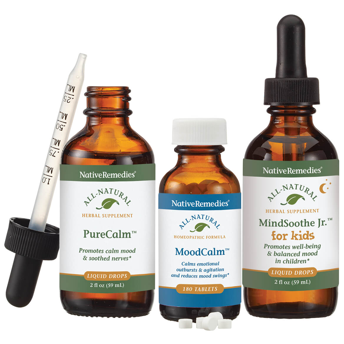 Native Remedies MoodCalm + PureCalm + MindSoothe Jr. - Picture 1 of 9