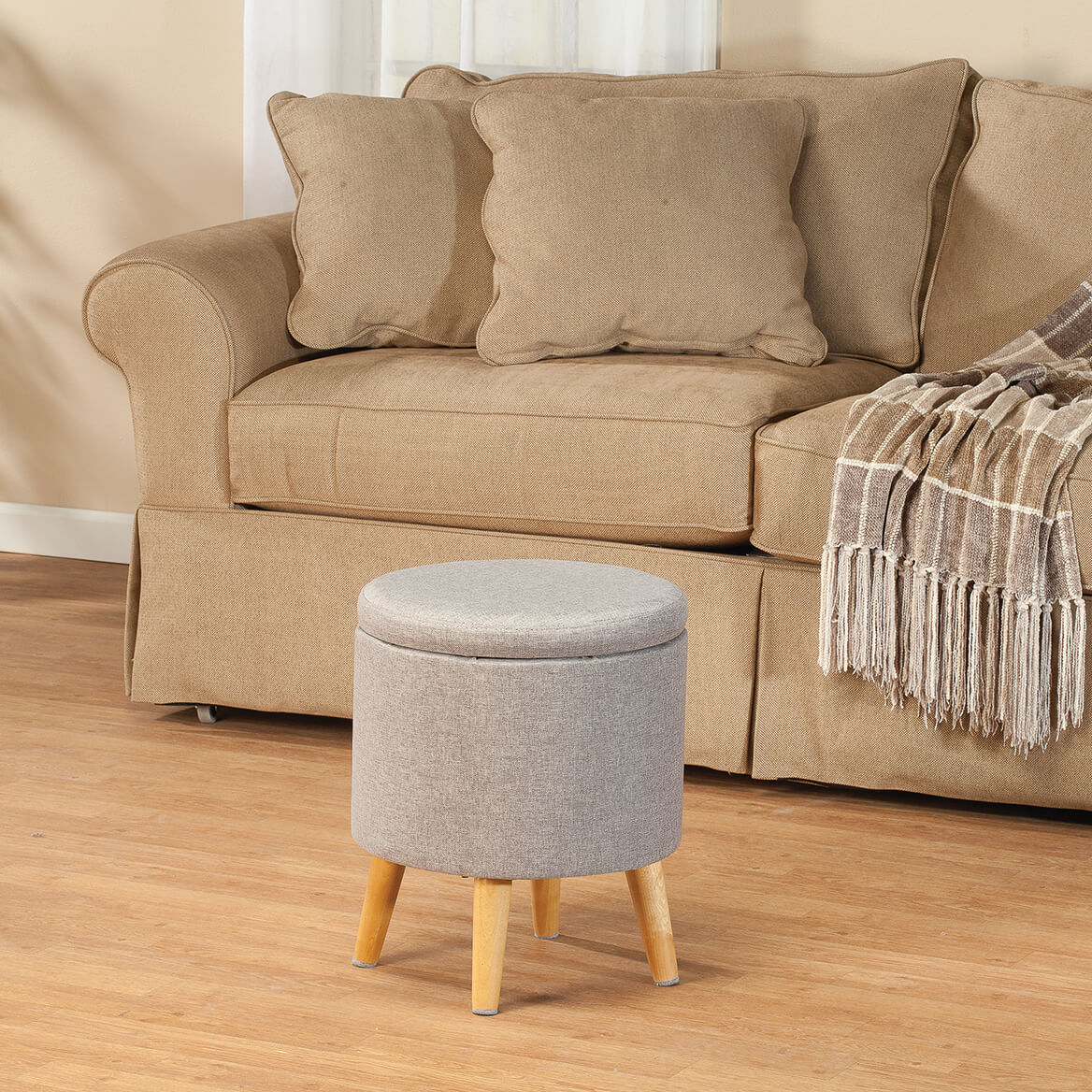 Foot Stool Storage Ottoman With Gray Cover EBay